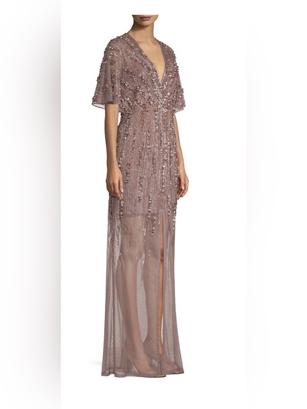 Aidan Mattox Embellished Mauve V-Neck Evening Dress - Picture 2 of 7